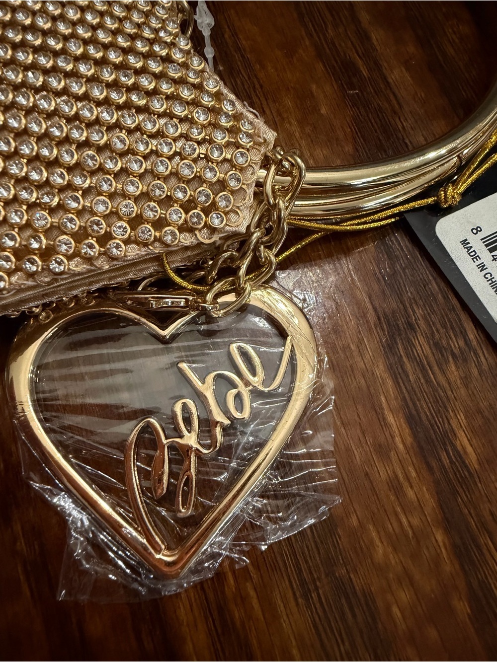 NWT BeBe Alabama Metal Handle Crossbody Purse In Gold W/Rhinestone Embellishment - Picture 4 of 8